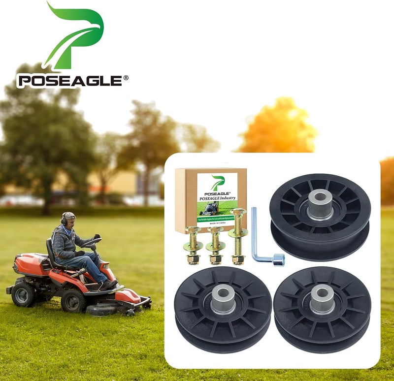 POSEAGLE 2 Pack 532194326 V Groove Idler Pulley with 532194327 Flat Idler Pulley with Hardware Kit and L Angle Hex Socket Wrench Replaces 194326 194327 - Image 2